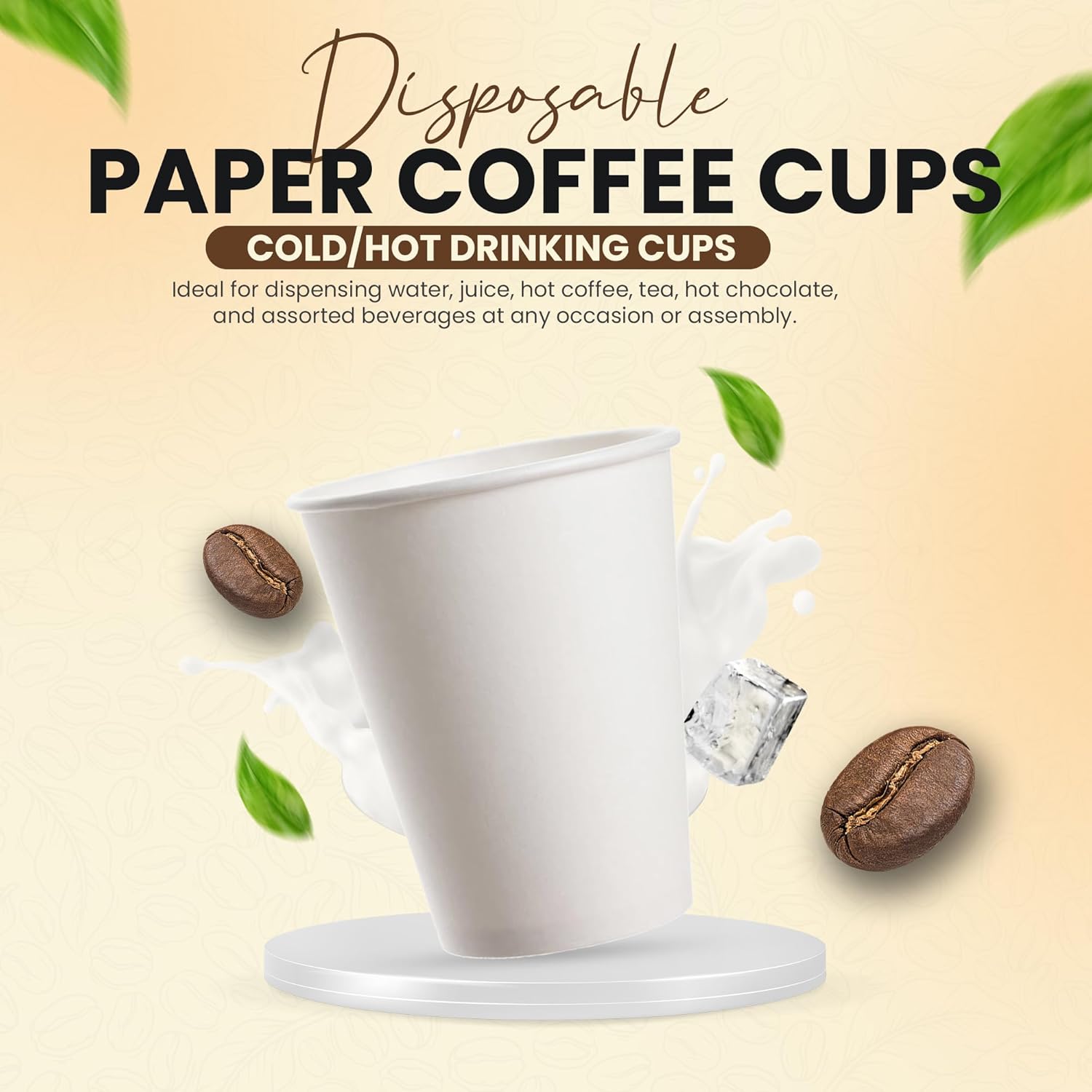 PTM PARTY 1200 Pack 16 oz Disposable Paper Coffee Cup, White Paper Hot Coffee Cups - Hot/Cold Beverage Drinking Cups, Paper Coffee Cups, SWPC-016