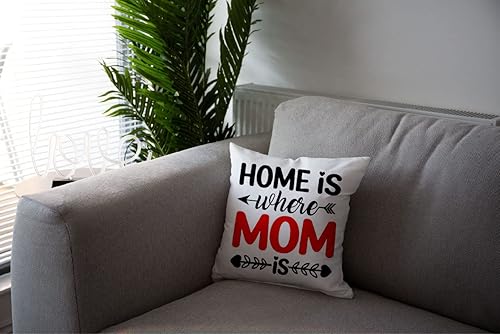 Miniatura 4 de Funda de cojín con texto en inglés Home is Wherever Mom is Decoration, regalo de cumpleaños para mamá, algodón, 18 x 18 pulgadas (solo funda)