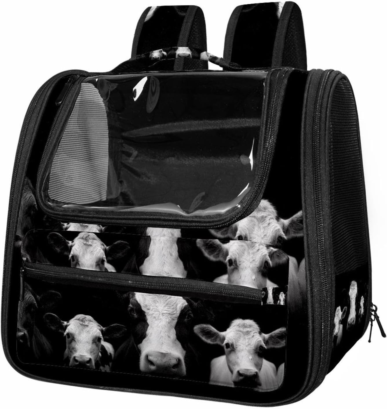 Portable Travel pet Backpack Carrier Hamster Bag Small Dog cat Carrier Breathable Hang Bag, Black White Cows