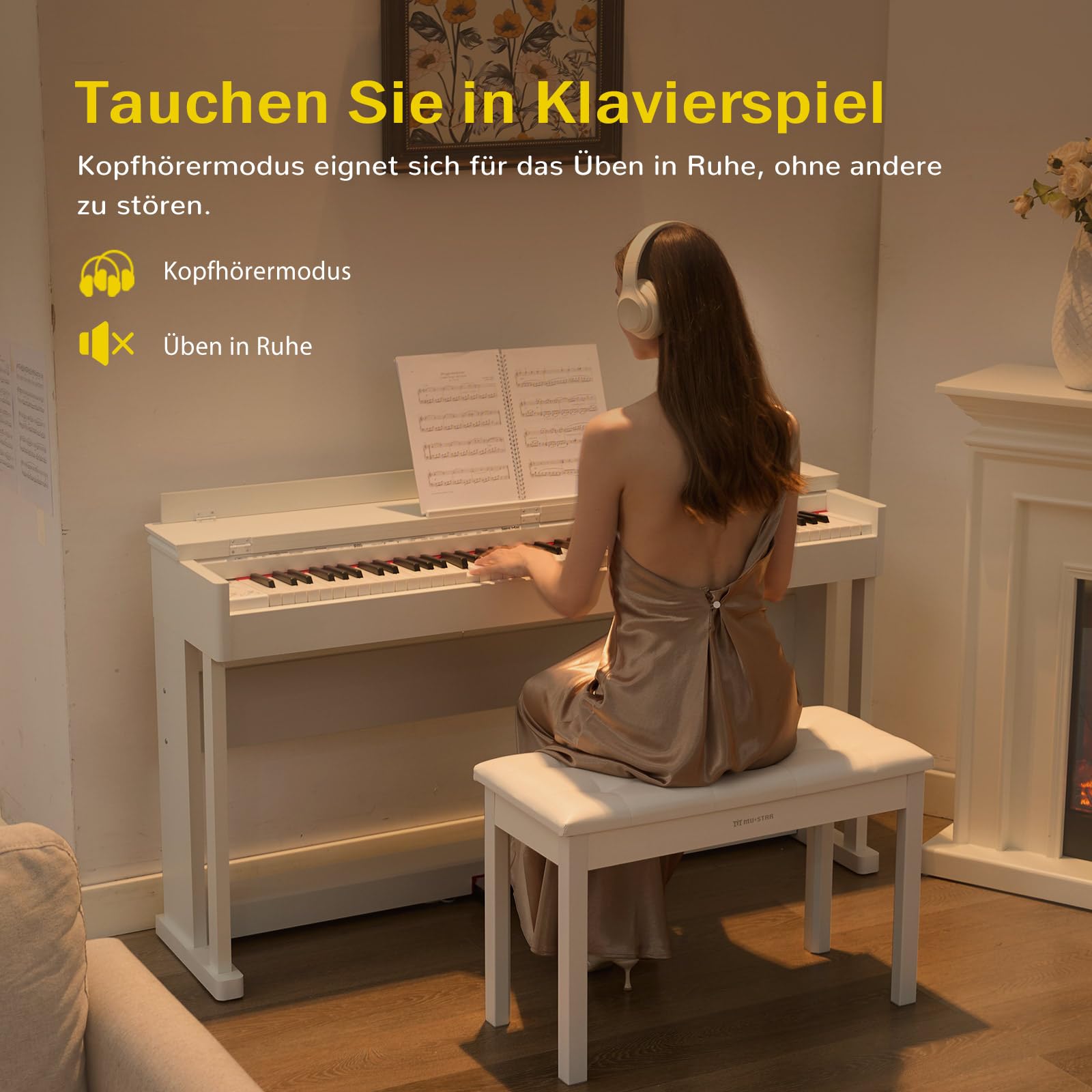 MUSTAR Piano électronique 88 touches avec mécanisme à marteaux, piano numérique, piano électronique avec 3 pédales, double système de contrôle, USB/MIDI, classique professionnel (Blanc)