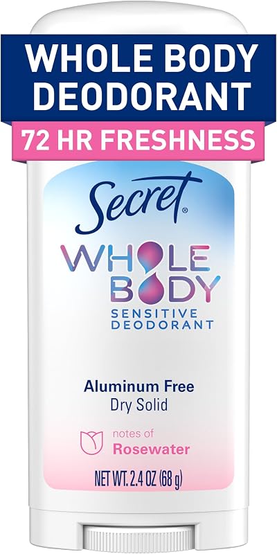 Whole Body Deodorant Stick for Women, Rosewater Scent, Aluminum Free Deodorant Stick, 72 HR Odor Protection, 2.4 oz