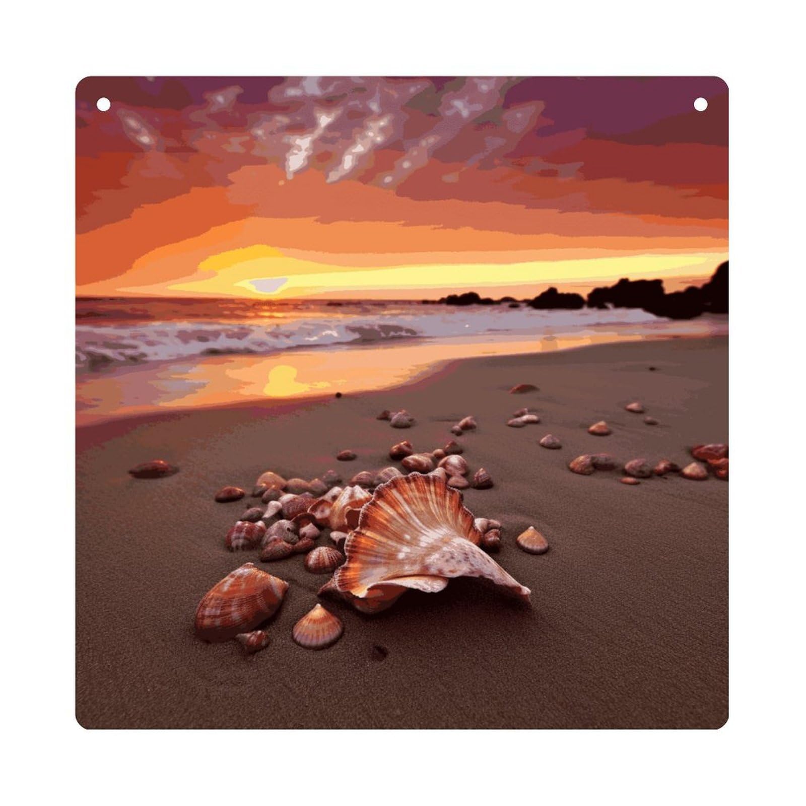 Adfgyerh Style Shell Beach Sunset Hanging Ornaments Window Hanging Modern Acrylic Decor For Living Room Bedroom Dining Room Hallway Office Wall Decor, 8X8 In