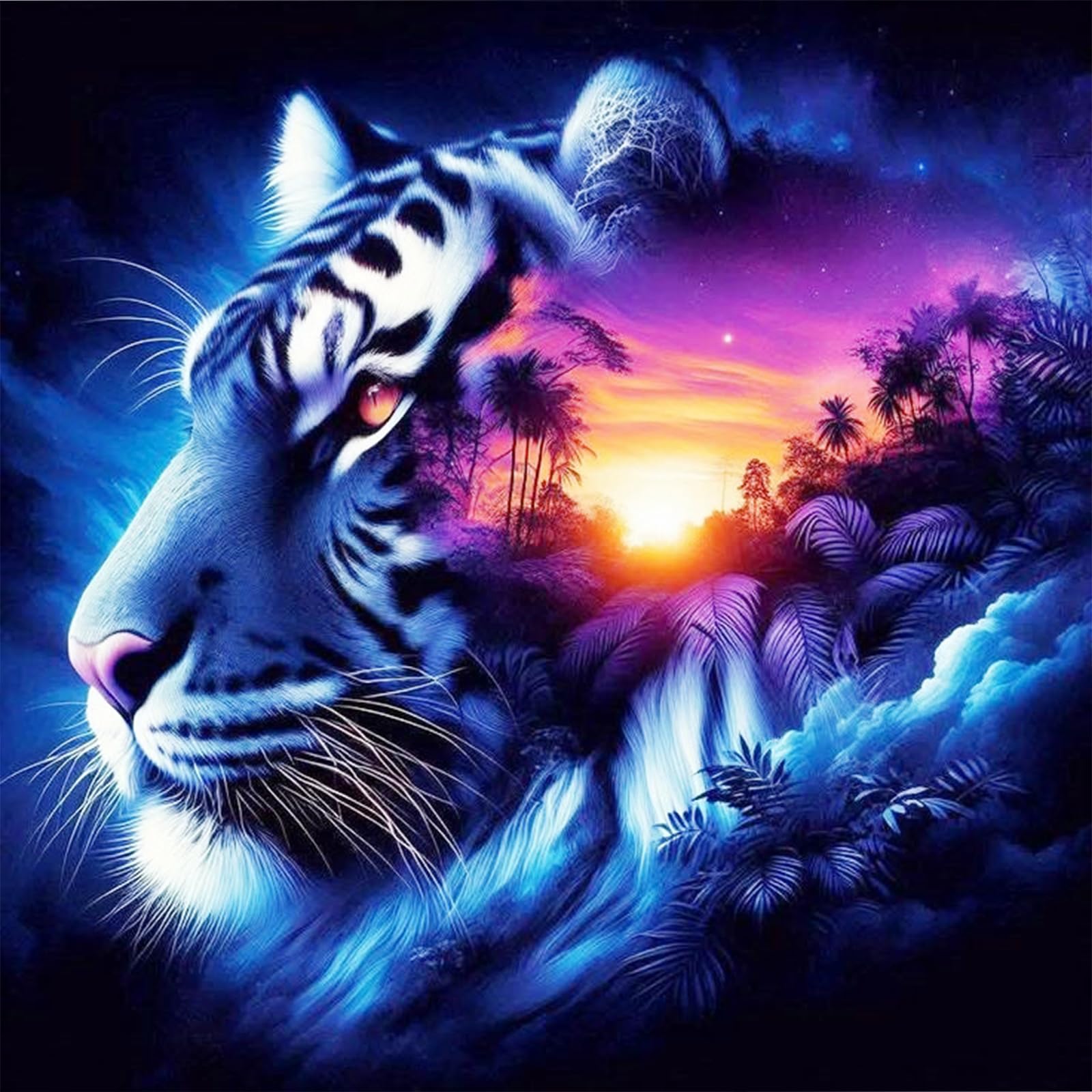 DIY Jungle Tiger Paint by Numbers Kits Drawing Paintwork on Canvas 17.72x17.72inch Without Frame Canvas Oil Painting Number Painting for Beginners Adults Gift Home Wall Decor