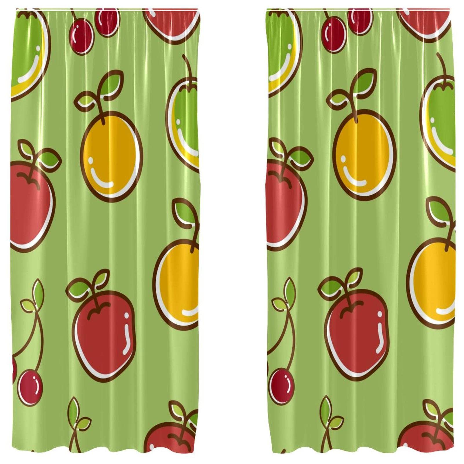 Cortinas estampadas con diseño de cereza, limón y mango verde para salas amplias