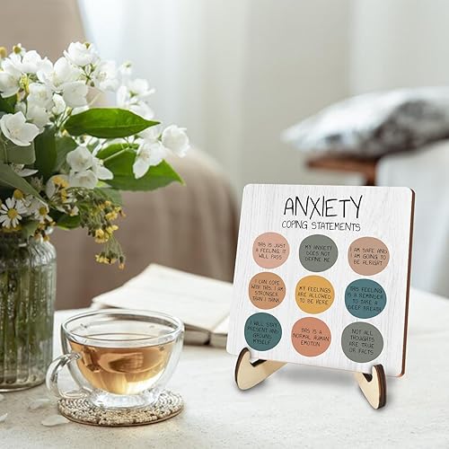 Miniatura 3 de Decoración de oficina de terapia inspiradora, decoración de escritorio de madera rústica, ayuda para la ansiedad, regalos de salud mental para