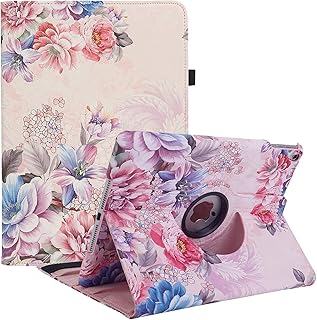 Case for iPad 10.2 9th/8th/7th Generation (2021/2020/2019) - 360 Degree Rotating Stand Protective Cover with Auto Sleep Wake for iPad 10.2 inch 2021 2020 2019 (Peony Flower)