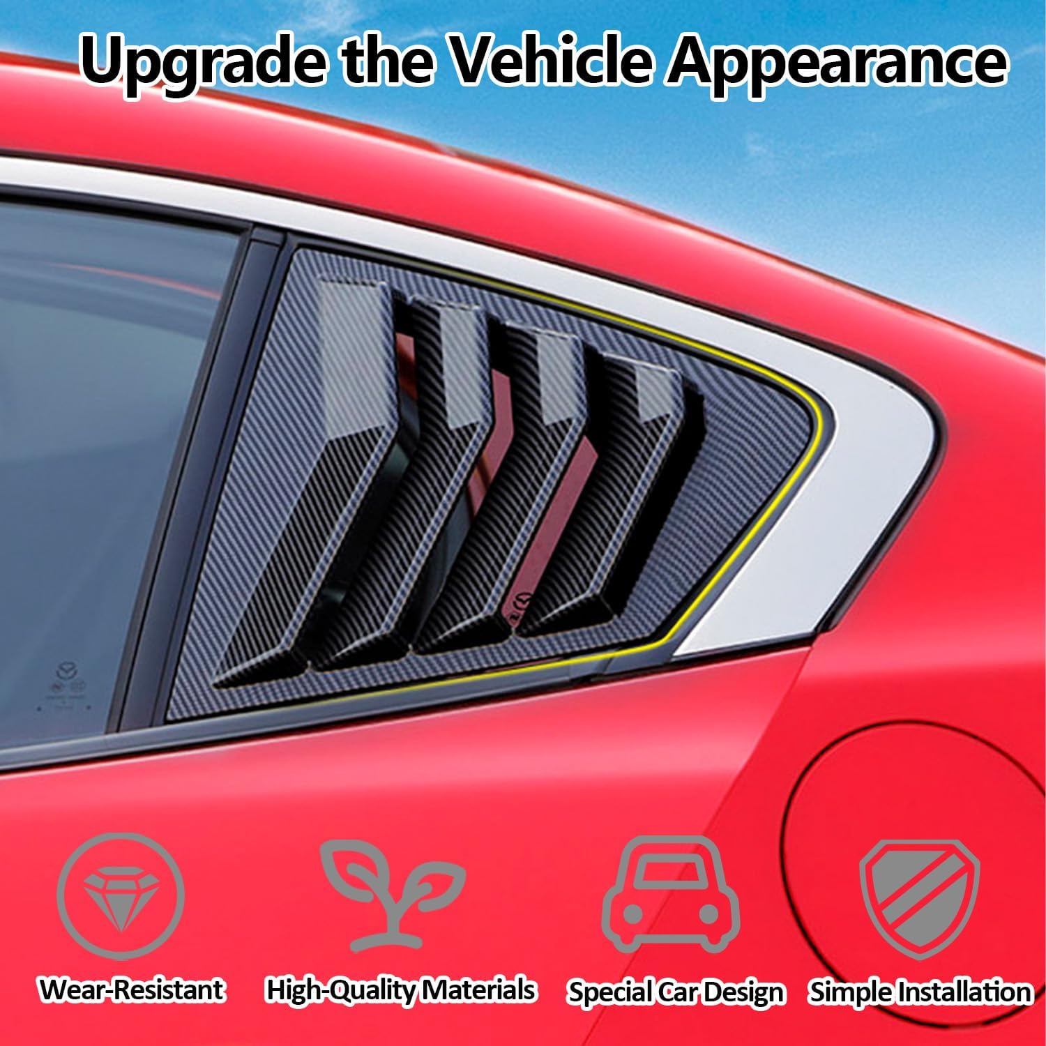 Window Louvers for Mazda 3 Sedan 2019 2020 2021 2022 2023 2024 Sport Style Rear Side Window Louvers Air Vent Scoop Shades Cover Blinds Trim Auto Exterior Decoration Accessories(Carbon Fiber)