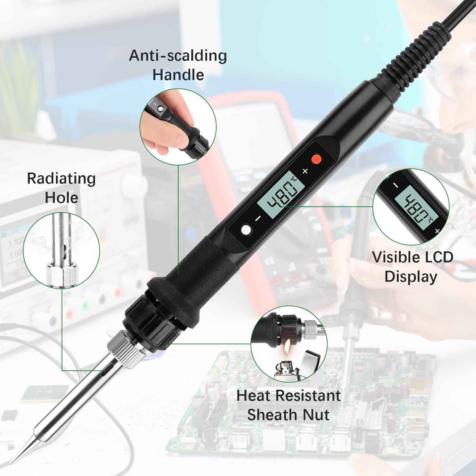 Saldatore, 60W Saldatore Elettrico Kit Di Saldatura Di Precisione Con Interruttore On Off Temperatura Regolabile 200 450 5 Punte 98825865 - Foto 10
