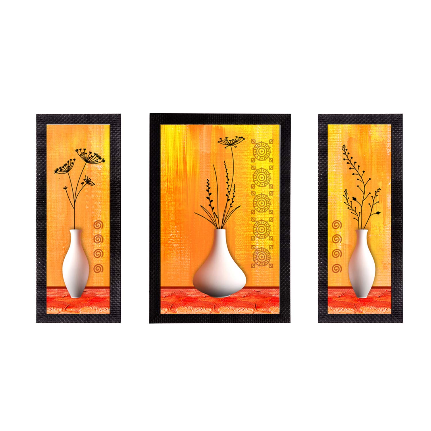 eCraftIndia Set of 3 Botanical Floral Satin Matt Texture UV Art Painting