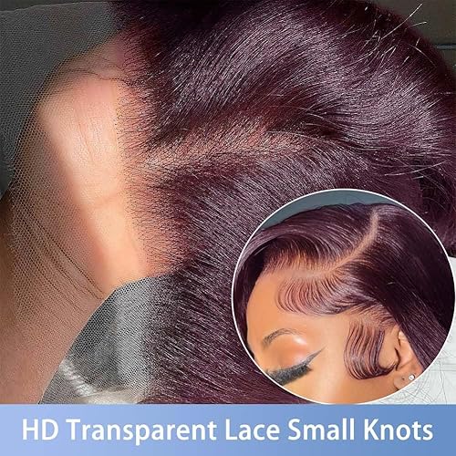 Miniatura 2 de Peluca de cabello humano ondulado con encaje frontal color borgoña 99J de 13 x 4, densidad del 150 %, pelucas de color rojo vino para mujeres,