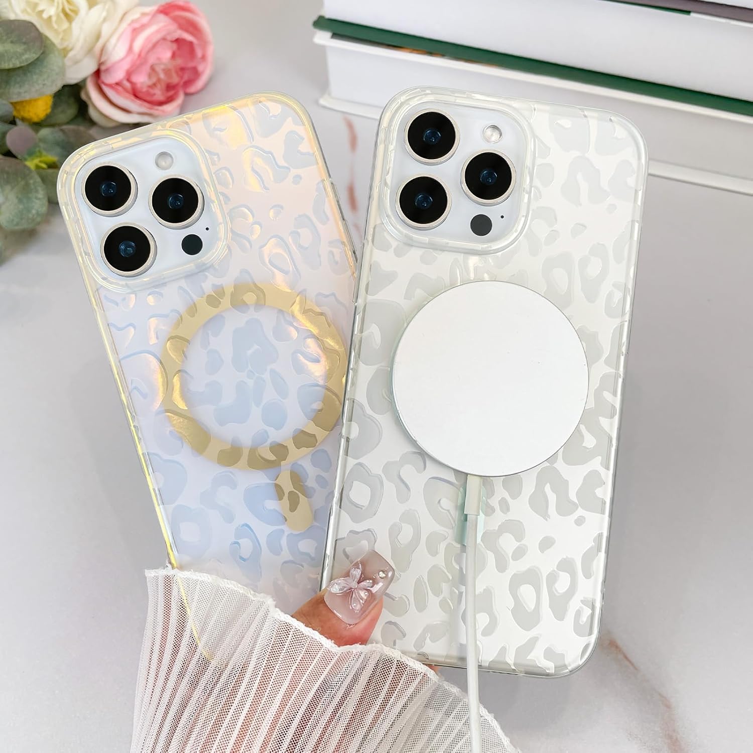 Magnetic for iPhone 16 Pro Max Case 6.9 in, Aesthetic Leopard Cheetah Pattern [Compatible with Magsafe] Glitter Sparkly Laser Iridescent Shockproof Protective Cover for Women Girls (Gold)