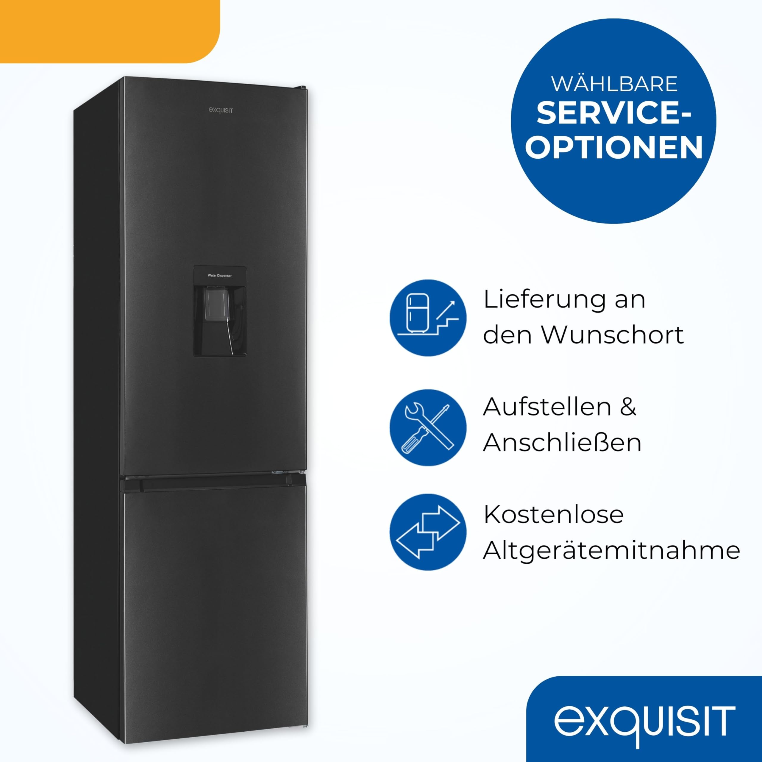 Exquisit Kühl-Gefrierkombination KGC5265-70-WS-040D 260 l Nutzinhalt Energieklasse D 40 dB(A) Wasserspender LED-Beleuchtung inoxlook