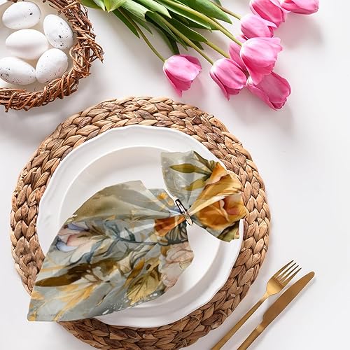 Cloth Napkins Set of 4 Peony Leaves 20x20 Inch Cloth Napkins Vintage Flowers Washable Reusable Kitchen Dinner Napkins Table Decor for Wedding,