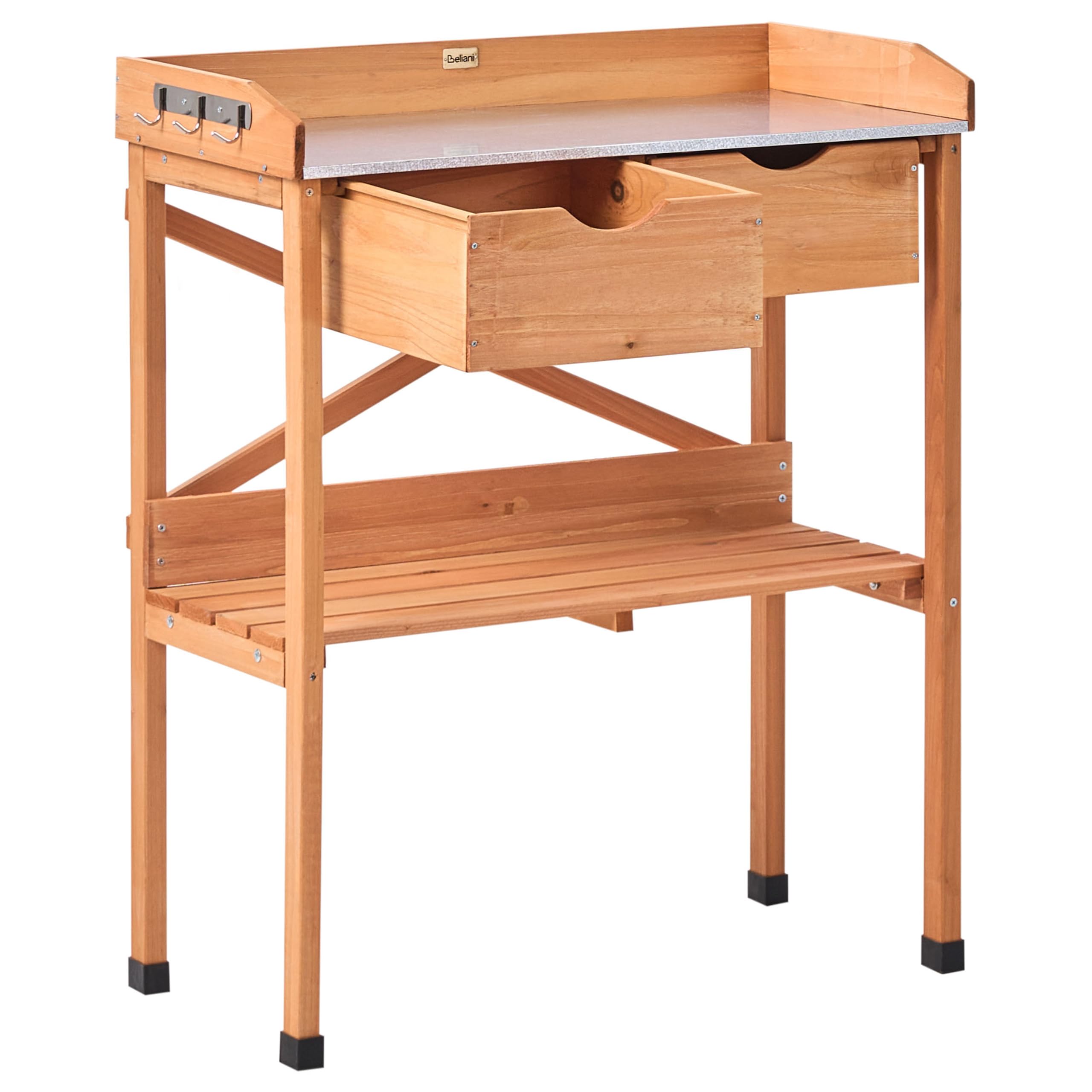 Ravanusa Table de Rempotage en Bois de Sapin 79x37x89 cm Plan de Travail en Fer Marron Clair