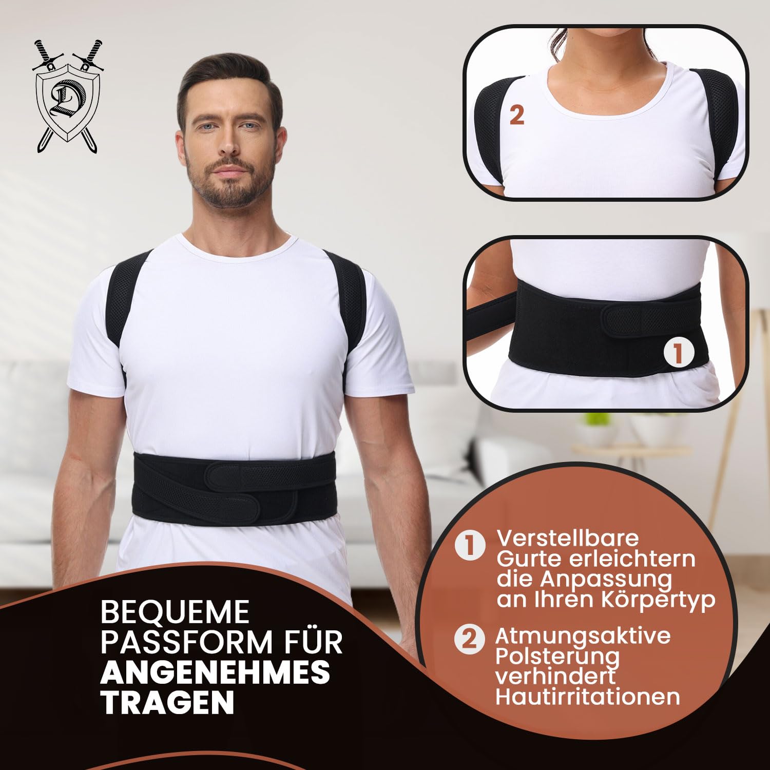 DONNER KRAFT Haltungskorrektur Herren Damen: Back Posture Corrector Haltung Korrektur Gurt für Herren und Damen - Verstellbare und Atmungsaktive Haltungstrainer + Ebook Leitfaden