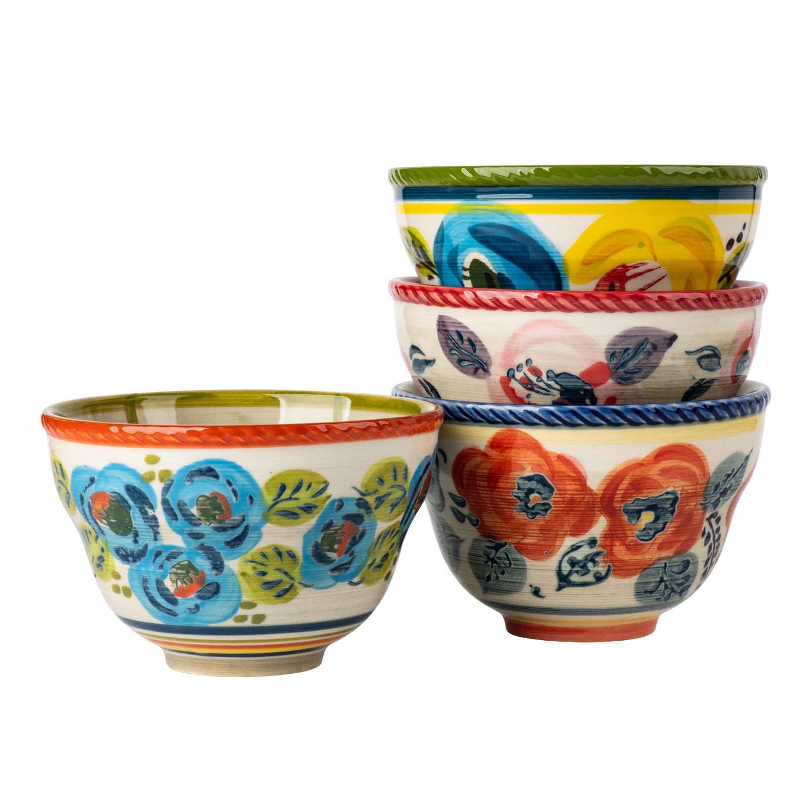 Porzellan, Dessertschalen, Müslischalen, 12,7 cm, 4 Stück, verschiedene Farben, ideal als Müsli-, Suppen-, Snack-, Reis- und Salatschüsseln, mikrowellen-, ofen- und spülmaschinenfest, 530 ml,