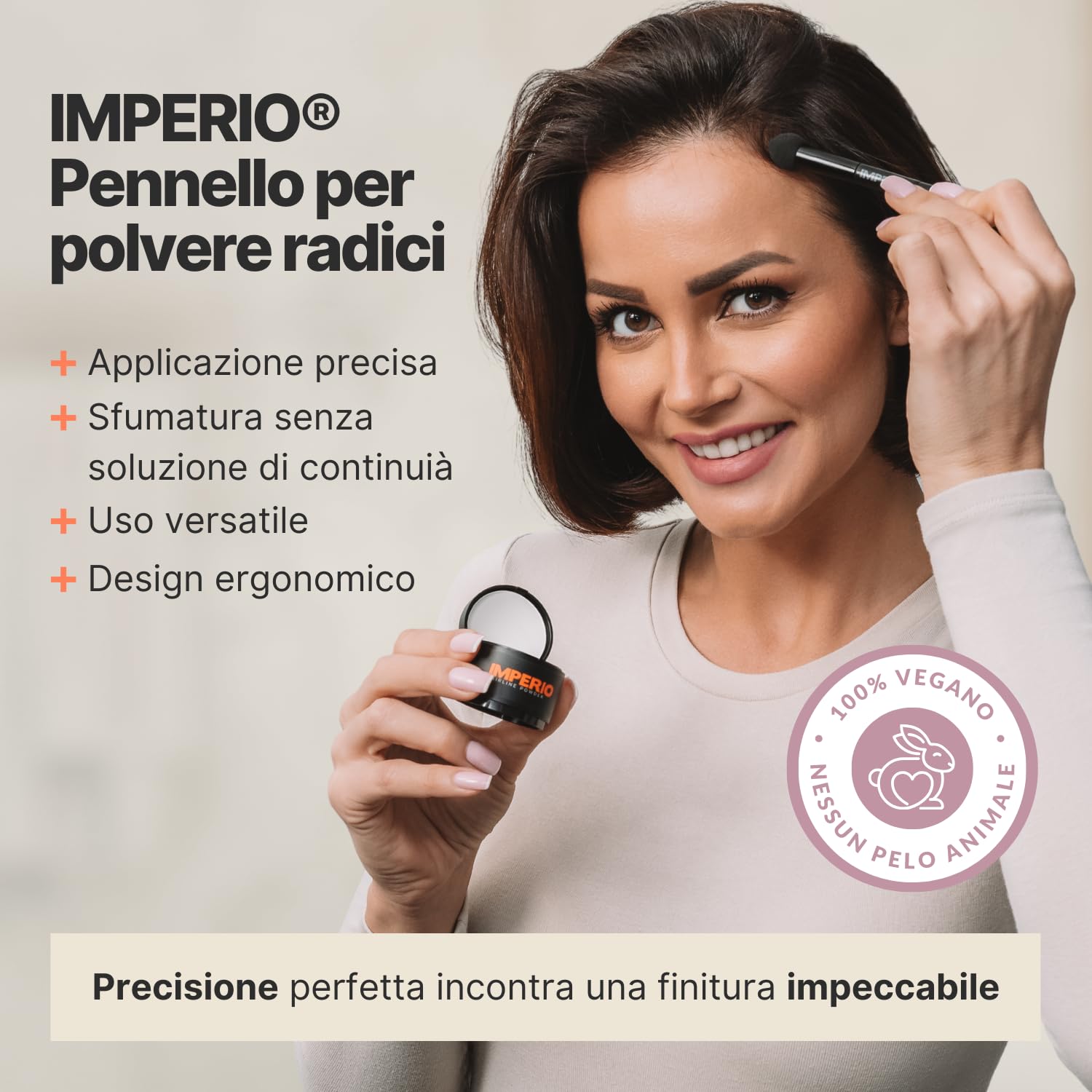 IMPERIO 2in1 pennello per polvere capelli per applicazione precisa e sfumatura di polvere per radici e per ricreare ciocche di capelli (L'Originale)