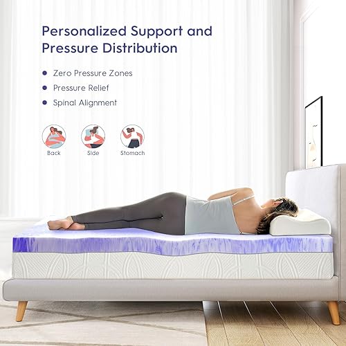 Miniatura 9 de ELEMUSE Cubrecolchón de espuma viscoelástica con diseño ventilado de 3 pulgadas, tamaño individual, almohadilla de espuma de remolino con gel