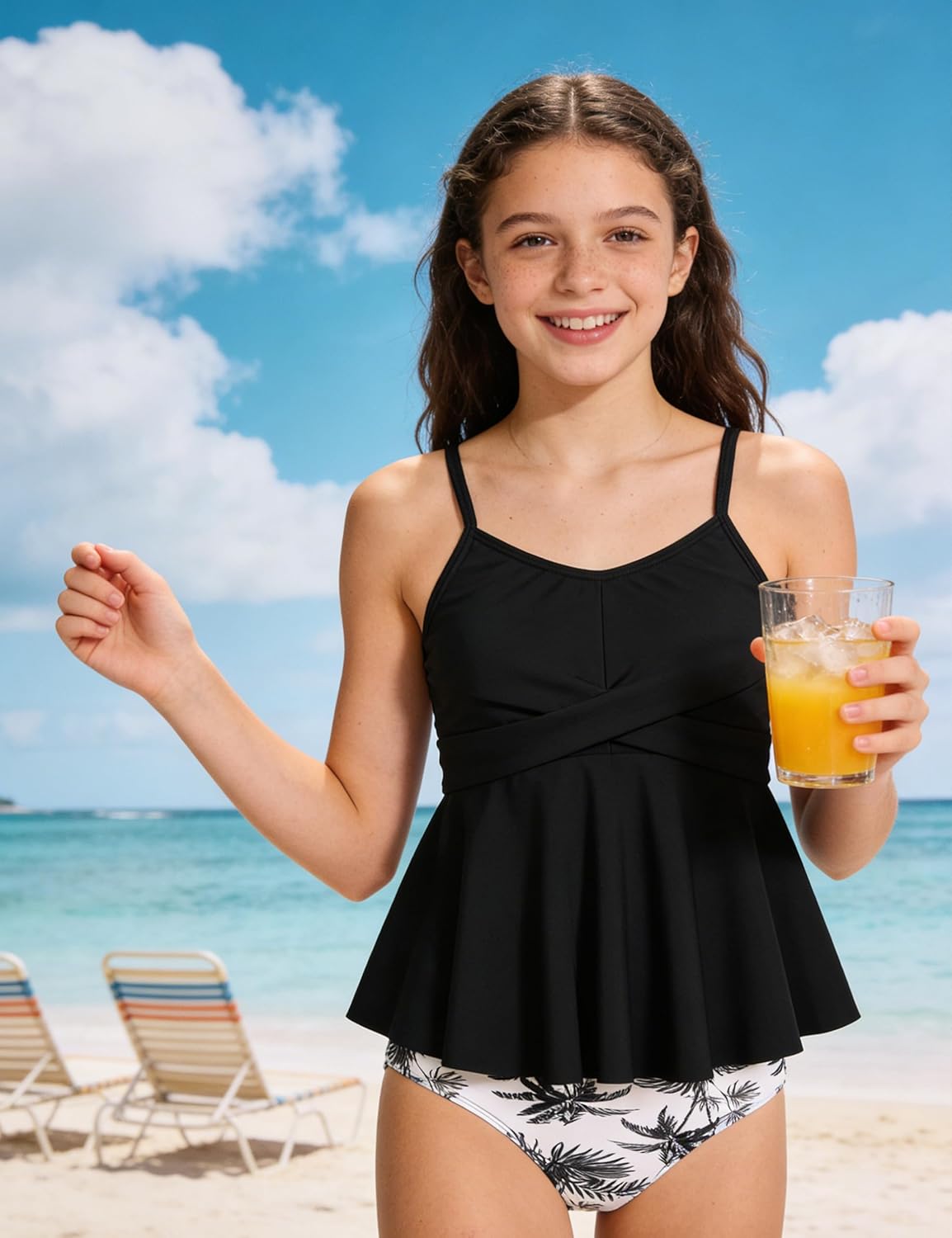 Girls Swimsuit 2 Piece Criss Cross Tankini Sets Ruffle Bathing Suit with Adjustable Strap Girls' Swimwear 6-14Y - Image 4