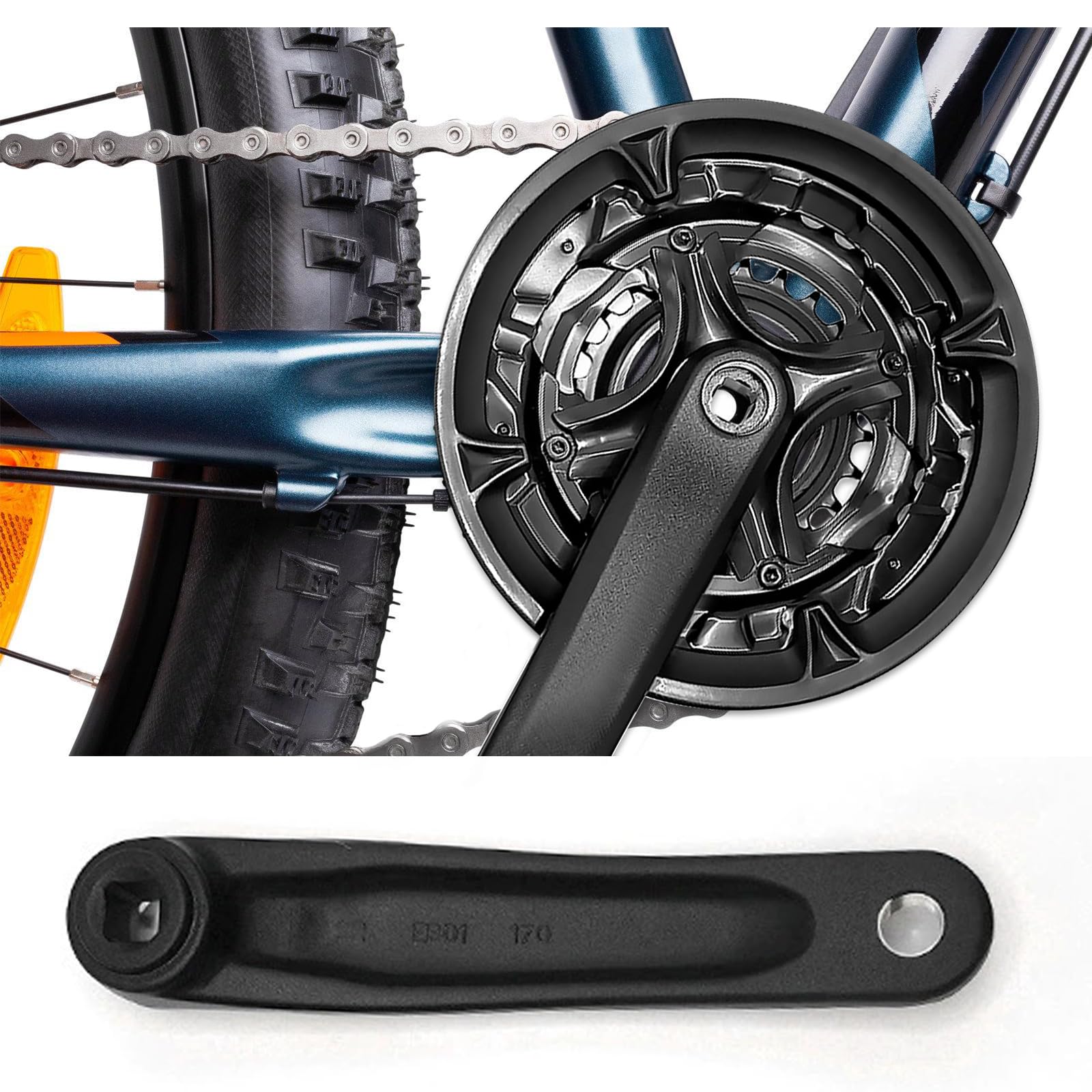 BORDEAG Guarnitura per Mountain Bike da 170 mm, 6/7/8-Fach Guarnitura per Bicicletta, Pedivella Bici, Guarnitura Corona Bicicletta con 24/34/42T, Lega di Alluminio, per Mountain Bike, MTB