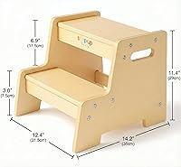Vista 2 de Stepup Baby Taburete de madera barnizado para niños – Taburete infantil de 2 pasos con asas, madera contrachapada de abedul, base antipunta