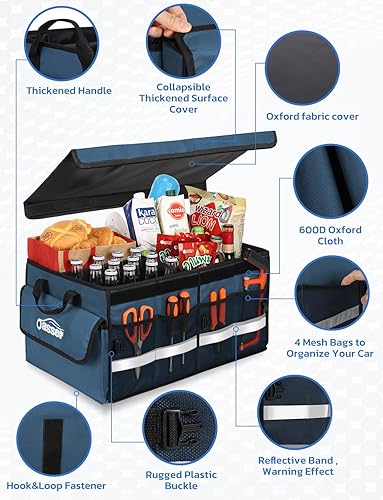 Miniatura 3 de Oasser Organizador plegable para maletero de automóvil, organizador de maletero con múltiples compartimentos para SUV con cubierta plegable tira