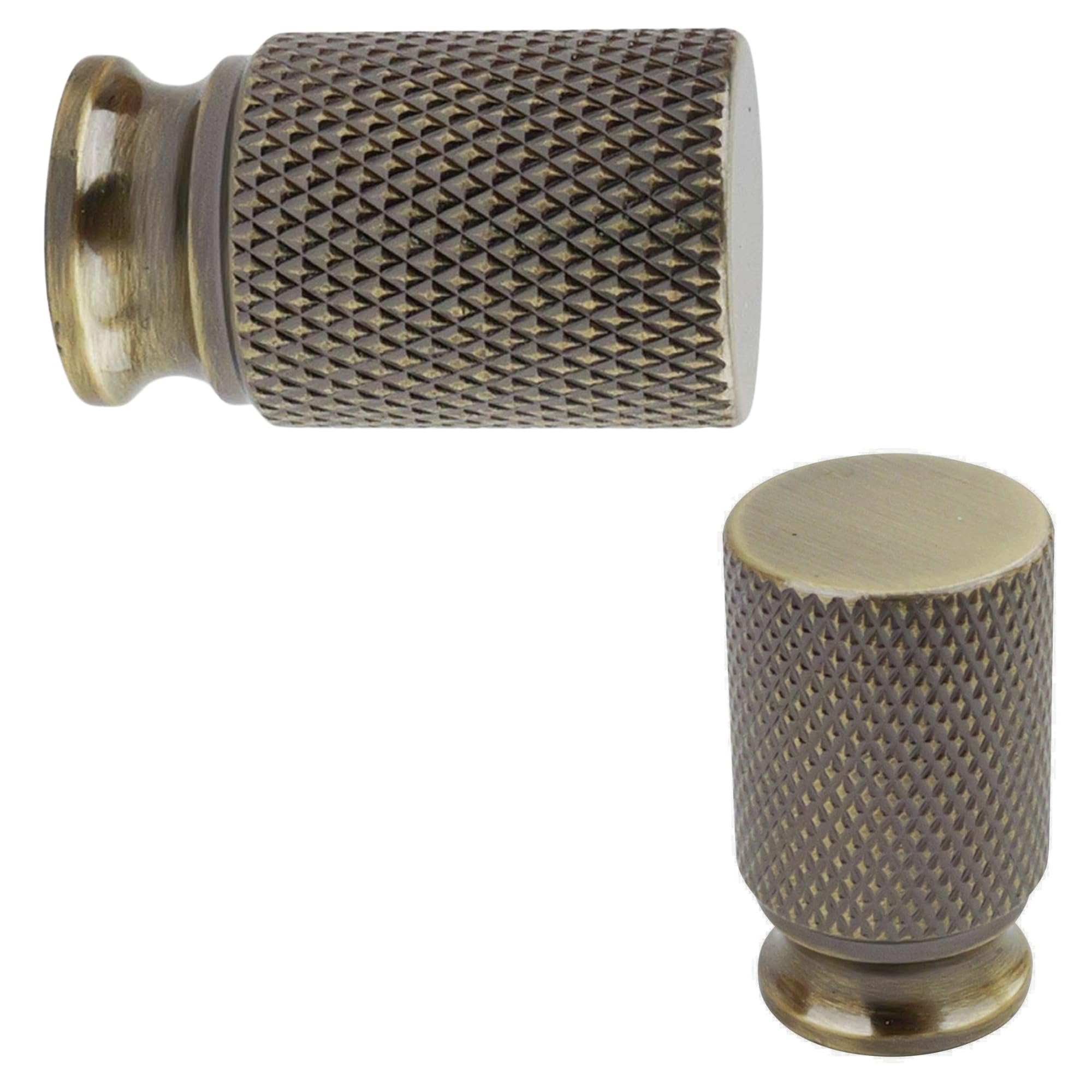 keypak 10 Pack Small Antique Brass Knurled Cabinet Knobs 18mm Wide