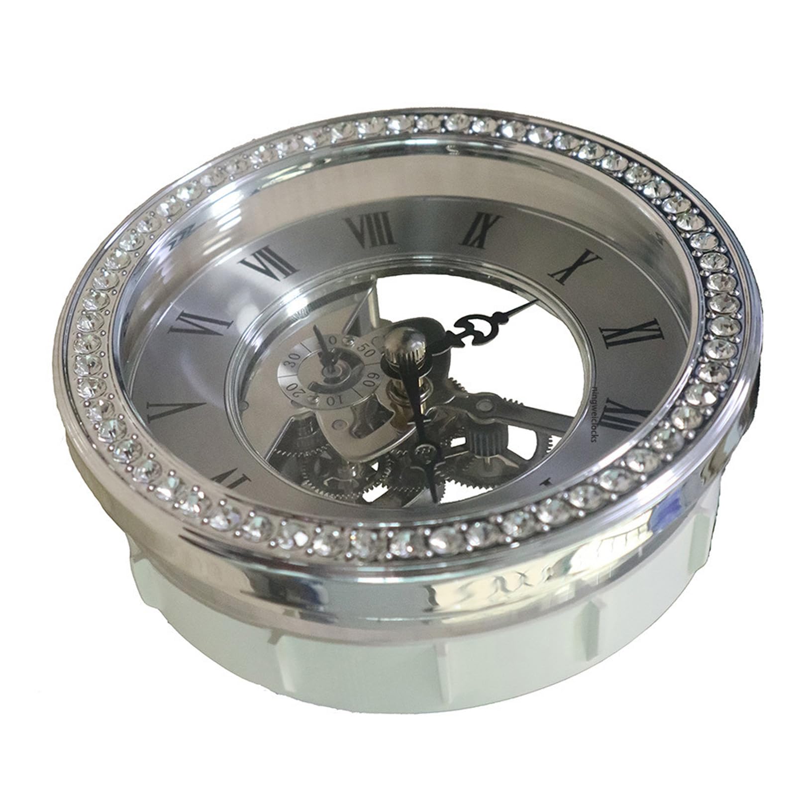yanwuwa Crystal Inlaid Golden/Silver Clock Face 116mm Clear Skeleton Quiet Quartzs Clock Head Insert for Stylish Interior Quiet Movement Head