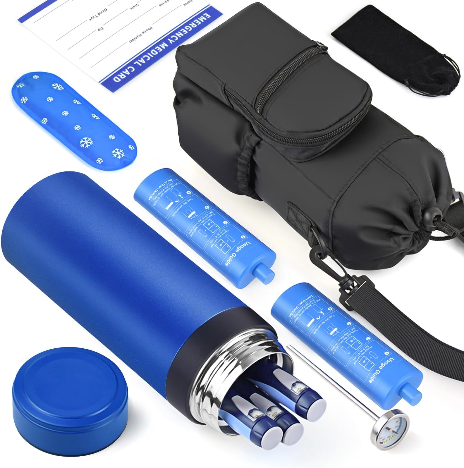 62H Insulin Cooler Travel Case, Medical Cooler,TSA Approved, 3-7 Pens Diabetes Case for Insulin Pens & EpiPens, with Diabetic Bags,Thermometer, 3 Gel Ice Packs, Anti-Freezing Bag