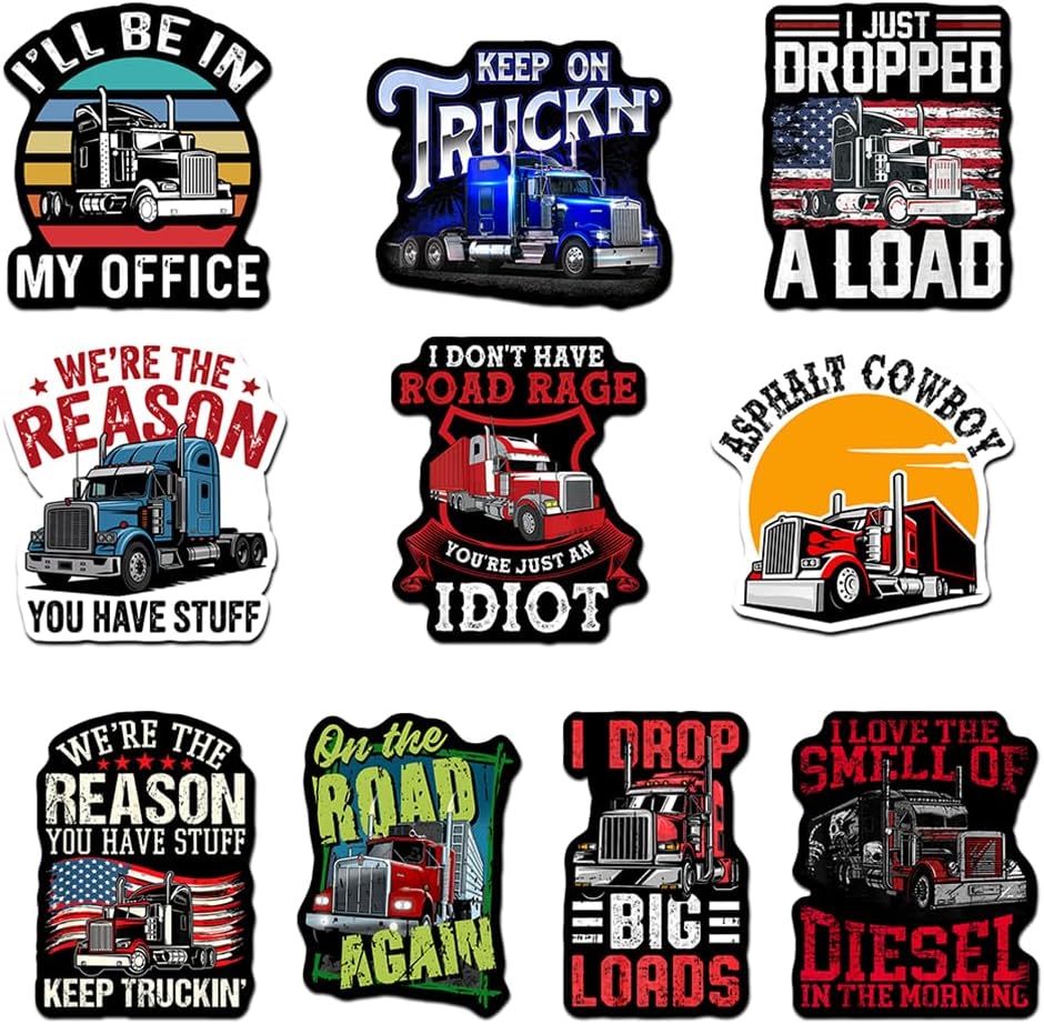 (Set of 10) Trucker Sticker Asphalt Cowboy, On The Road Again, We're The Reason You Have Stuff, i just Dropped a Load Funny Quotes Waterproof Vinyl Decal Gift Suitable for ​​Water Bottles Lap
