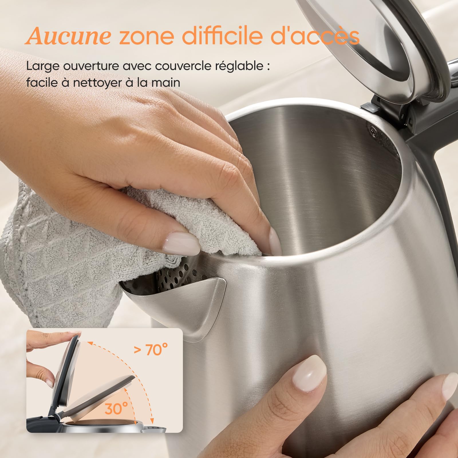 COSORI Hervidor de Agua Eléctrico 1,7L Acero Inoxidable 304, 2200W, Sin Plástico en Contacto con el Agua, Sin BPA, Ebullición Rápida, Termostato Strix, Base 360°, Apagado Automático, Negro/Plata — view 8