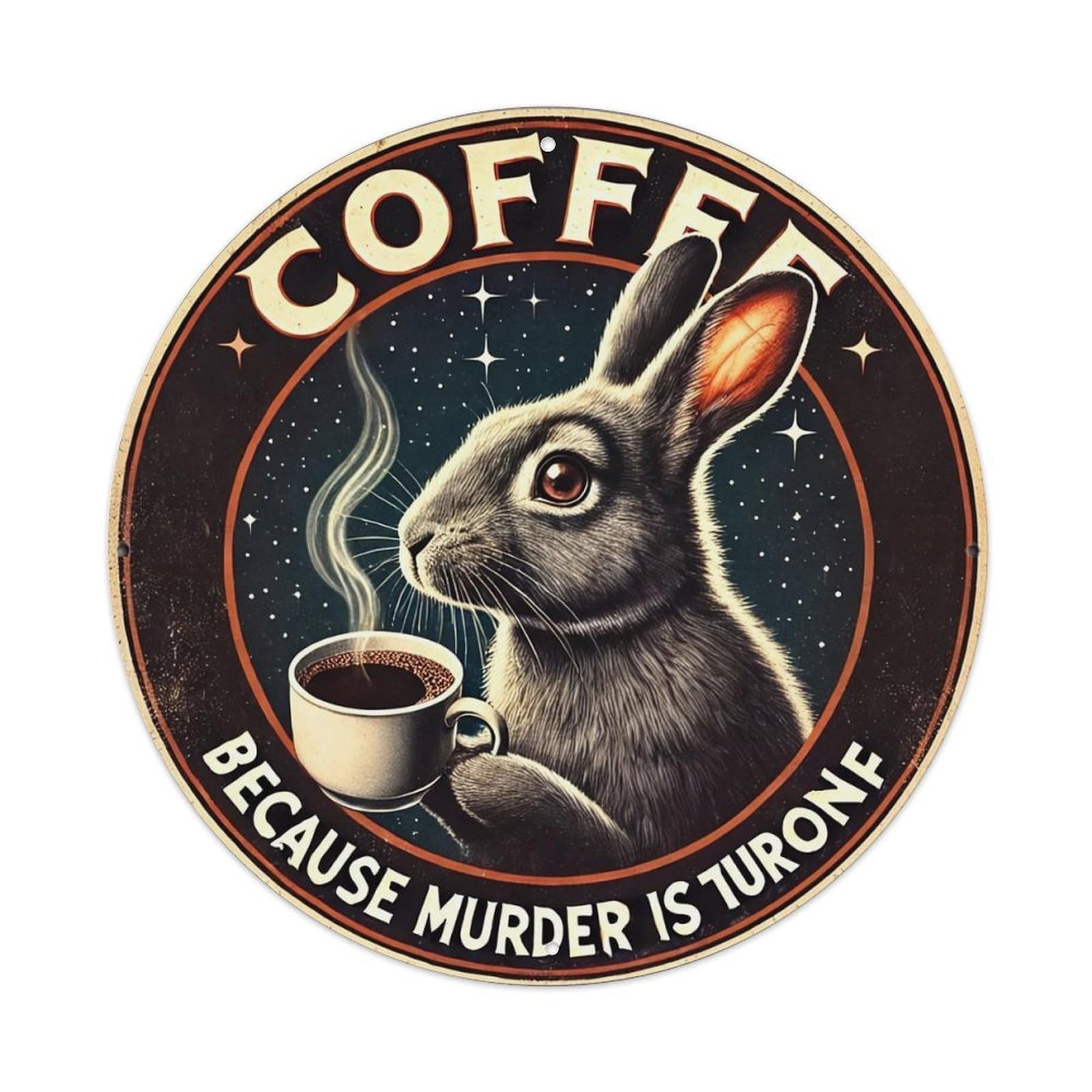 Coffee Rabbit Starry Night Design Vintage Metal Tin Sign Retro Wall Decor for Home Bar Garage Cafe, Indoor & Outdoor Decorative，circle Metal Poster, 8x8 Inch