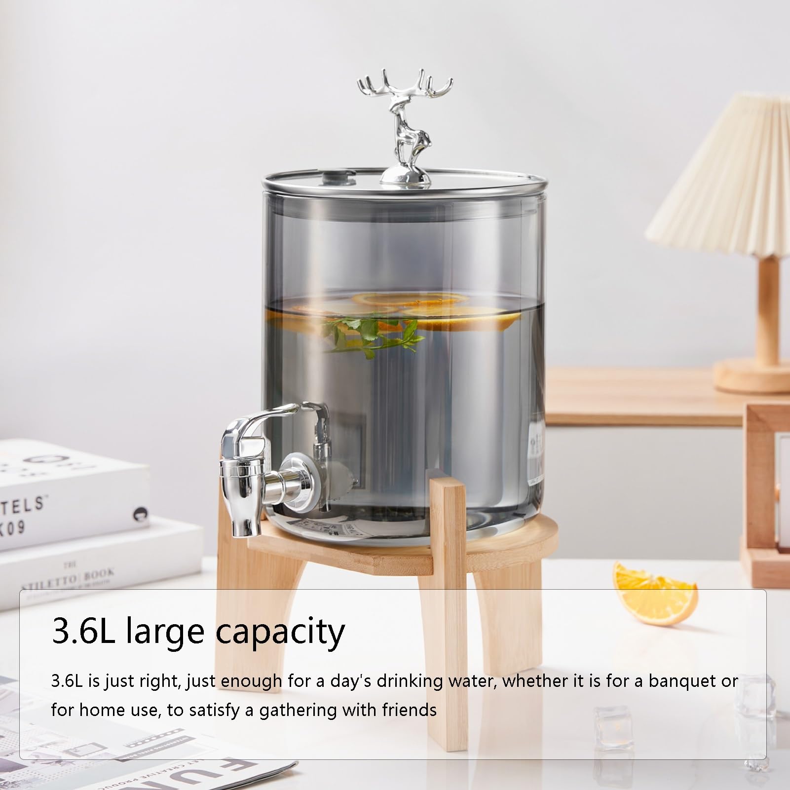 Dispensador de bebidas de vidrio de 3,6 L, con soporte para grifo, para bebidas frías, limonada, cerveza, jugo, perfecto para fiestas y reuniones
