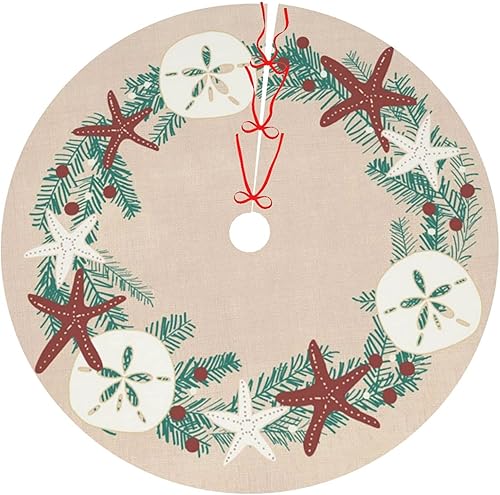 Miniatura 1 de Falda de árbol de 30 pulgadas, estilo costero, rústico, playa, Navidad, vacaciones, decoración de estrellas de mar para fiestas, interiores y