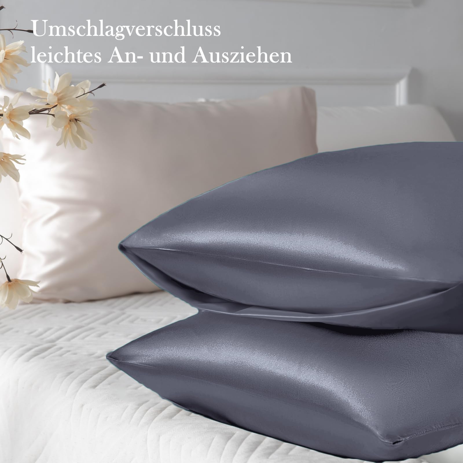 Vielit 2 Pack Satin Pillowcase 70 x 40 Blue Purple - Image 3