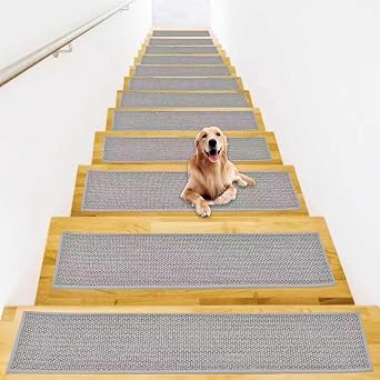 Carpet Stair Treads for Wooden Steps Indoor | Stair Treads Non Slip | Traceless Self Adhesive Stair Runner | Gray 7 Pcs