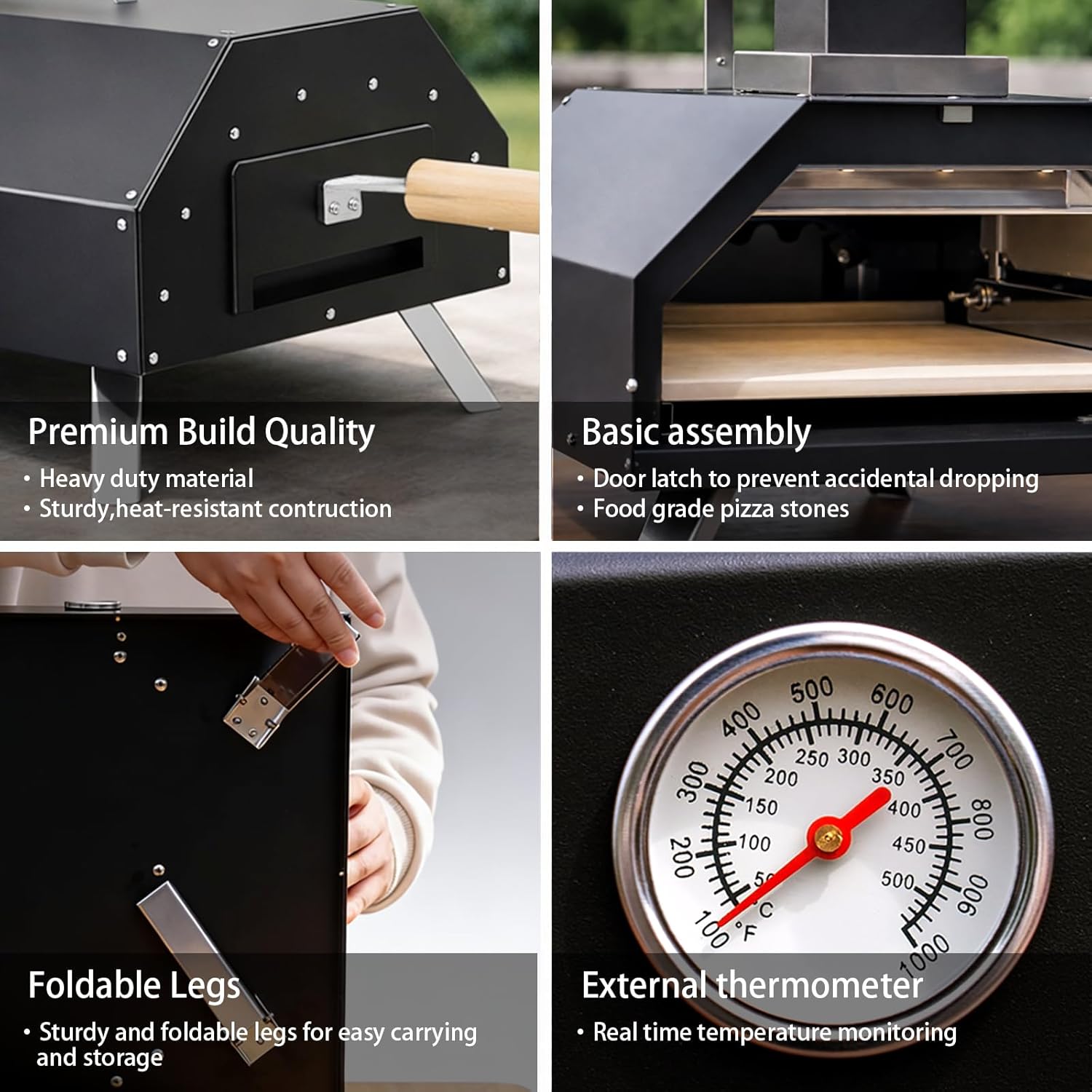 Outdoor Pizza Oven, Wood Pellet Pizza Ovens with Pizza Stone 11", Outside Portable Pizza Stove, Tabletop Pizza Oven for Backyard, Camping, Patio, black