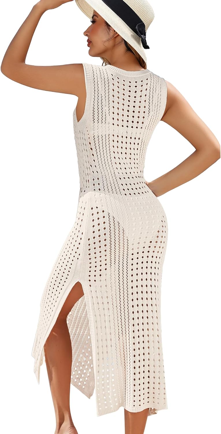 Buauty Women's Swimwear Cover Up Beach Crochet Covers Bikini Coverups Vacation Outfits with Mesh Sheer Maxi Dress Resort Wear - Image 3