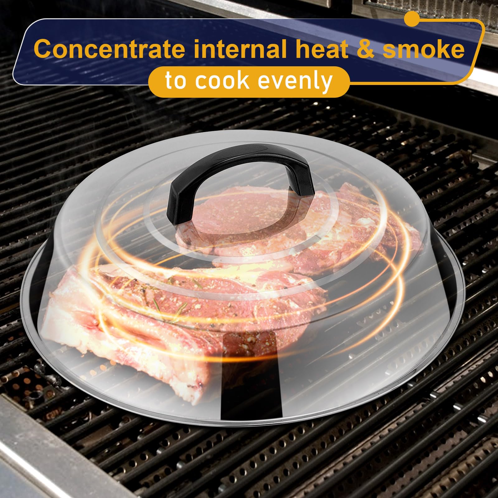 Cupola Per Fondere Formaggio In Acciaio Inox – Diametro 28 Cm, Con Manico, Antischizzo E Antigoccia, Per Griglia, Piastra E Barbecue, Perfetta Per Hamburger E Verdure