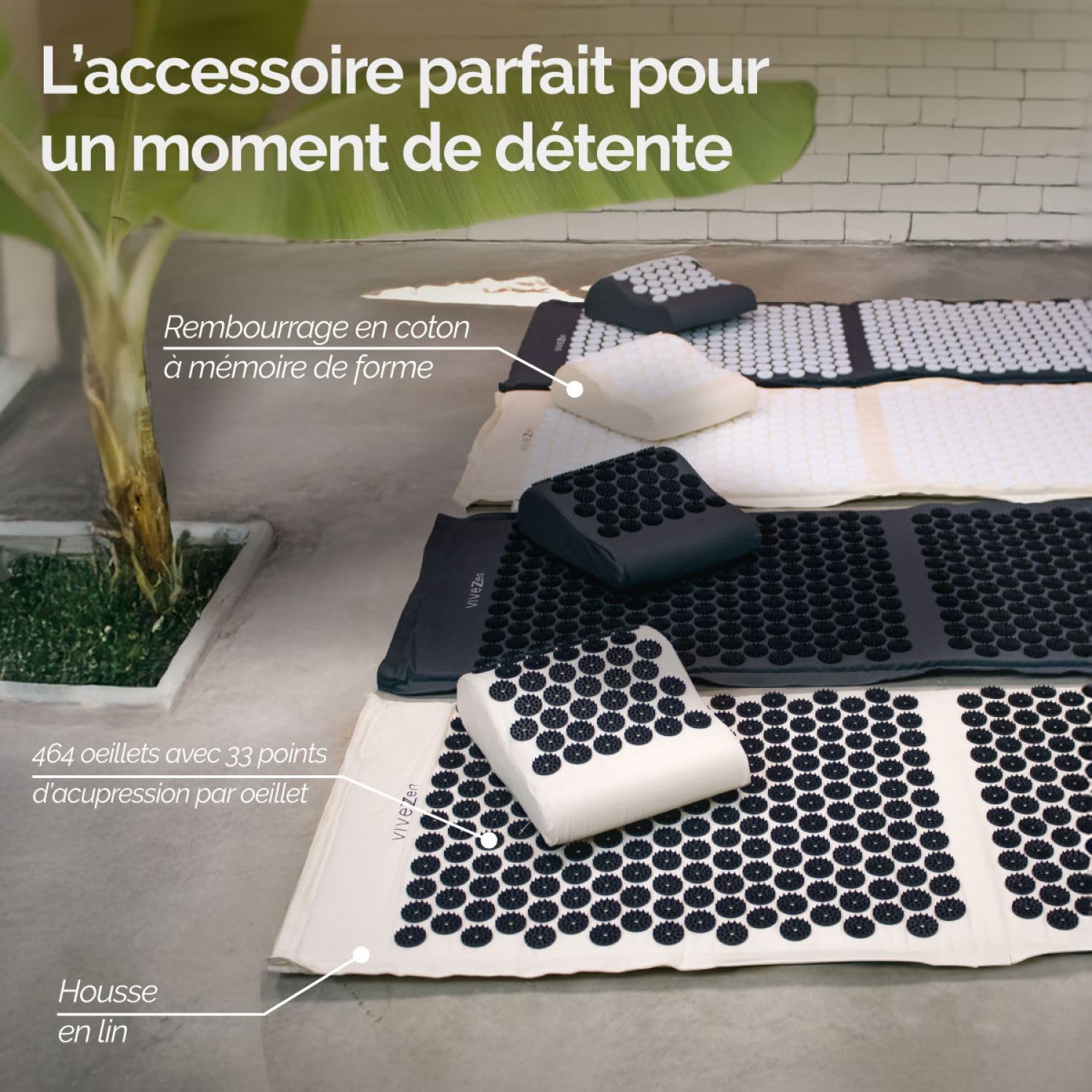 Vivezen - Tapis et coussin d'acupression avec sac de transport - Plusieurs coloris