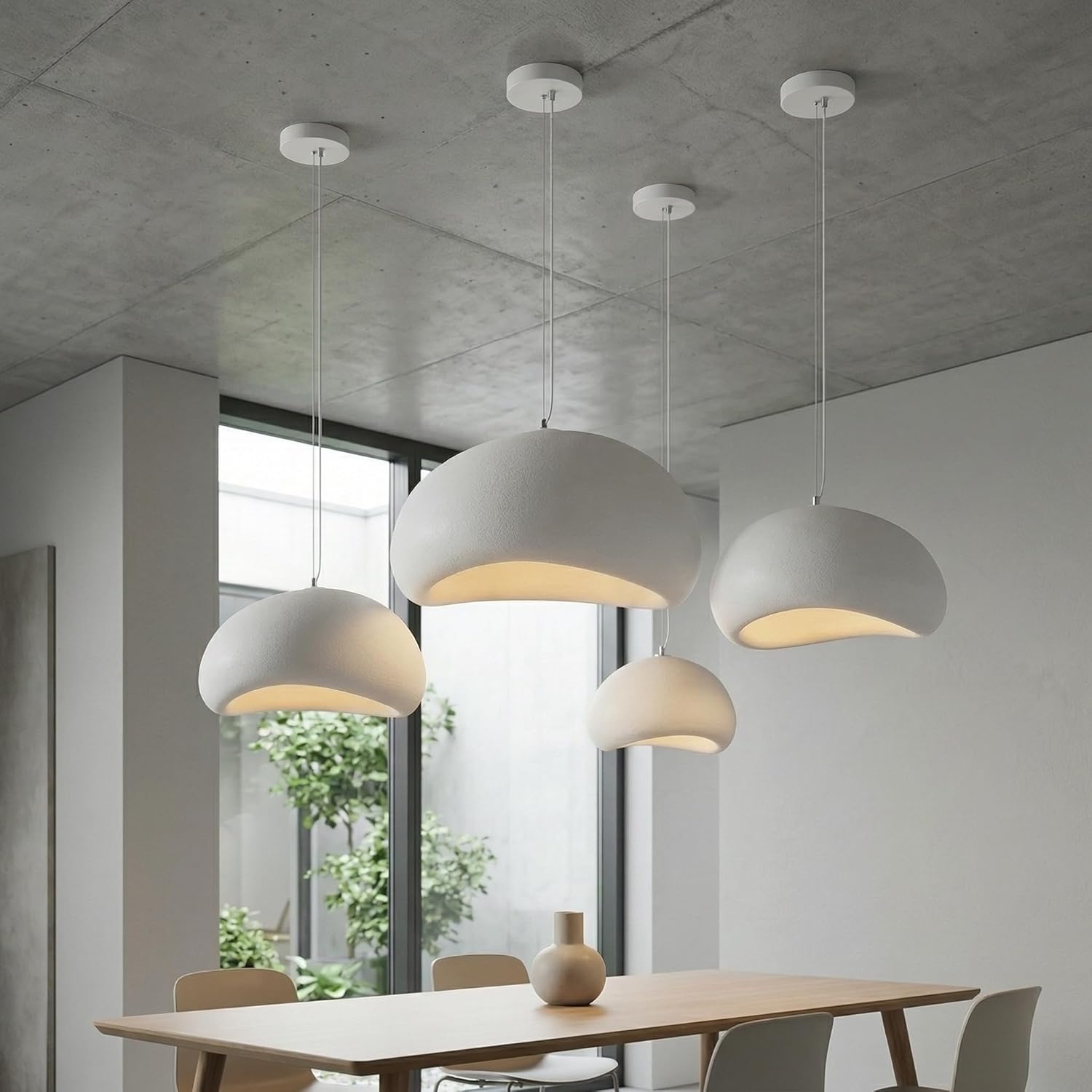 JAYMP 70cm Wabi Sabi Pendant Light for Living Room Hallway Restaurant Modern Hanging Lamp E26 Base Japanese Style Bird Nest Shape Lighting Fixture, 1 Pack (Matte White,B Shape, 70cm/27.6in)