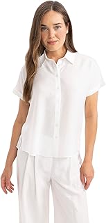 بلوزة بقصة عادية من نسيج محبوك بأكمام قصيرة وياقة قميص للنساء من ديفاكتو، موديل C9621AX