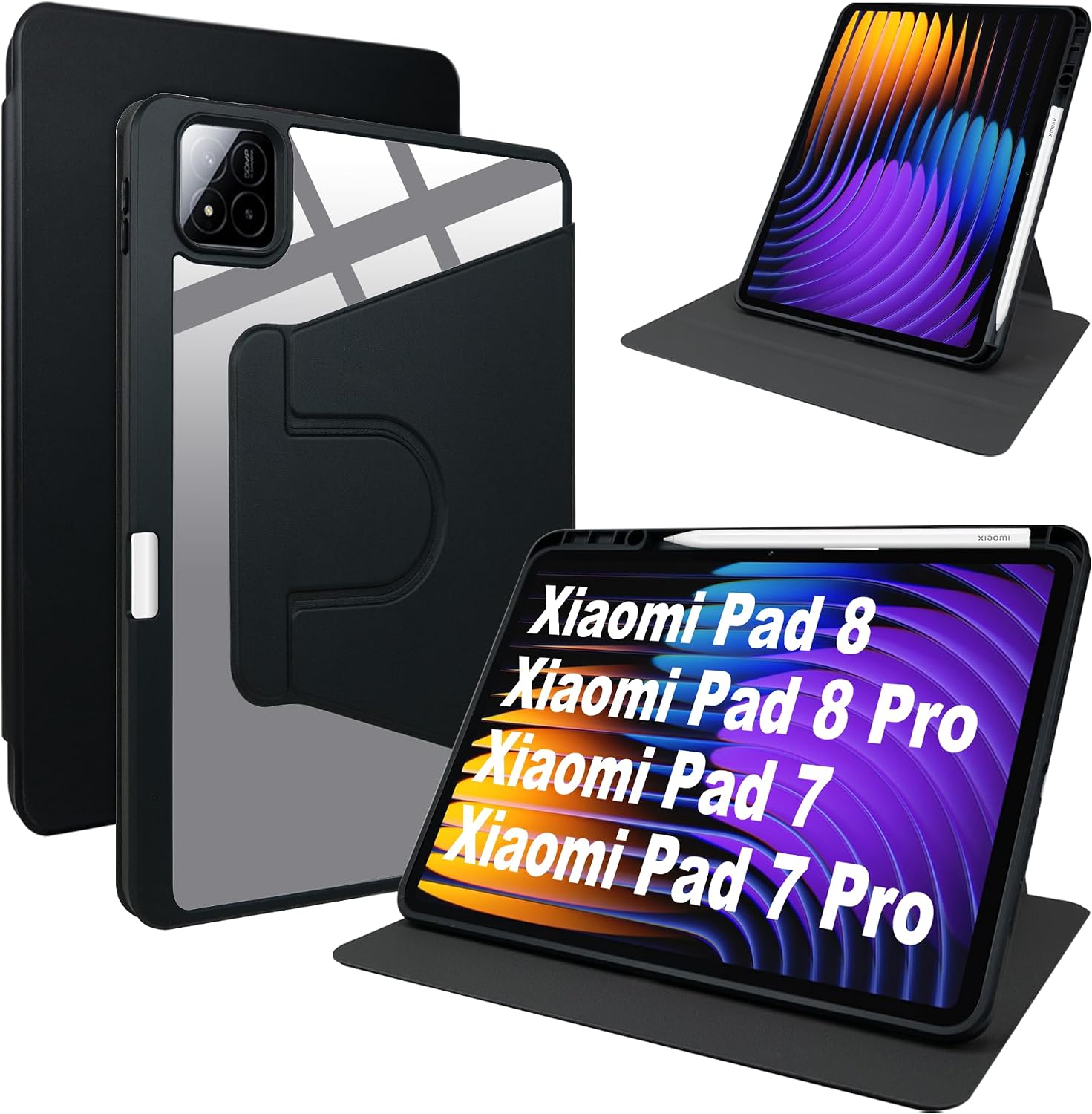 Lemxiee Case for Xiaomi Pad 8 & 8 Pro & Pad 7 & 7 Pro & Poco Pad X1 11.2 Inch Case with Pen Slot & Rotating Stand & Scratch-Resistant PU Leather + Acrylic Case