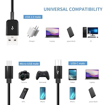 1Ft Multi Charging Cable, 2 in 1 USB 2.0 A to USB Type C and Micro USB Charging Cable Cord,Power up to 2 Devices at Once from a Single USB Port(Black)