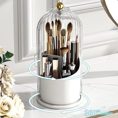 Miniatura 2 de LELEBEAR Soulona Organizador de maquillaje, Soulona Elegante organizador de maquillaje giratorio de 360, soporte para brochas de maquillaje cubierto
