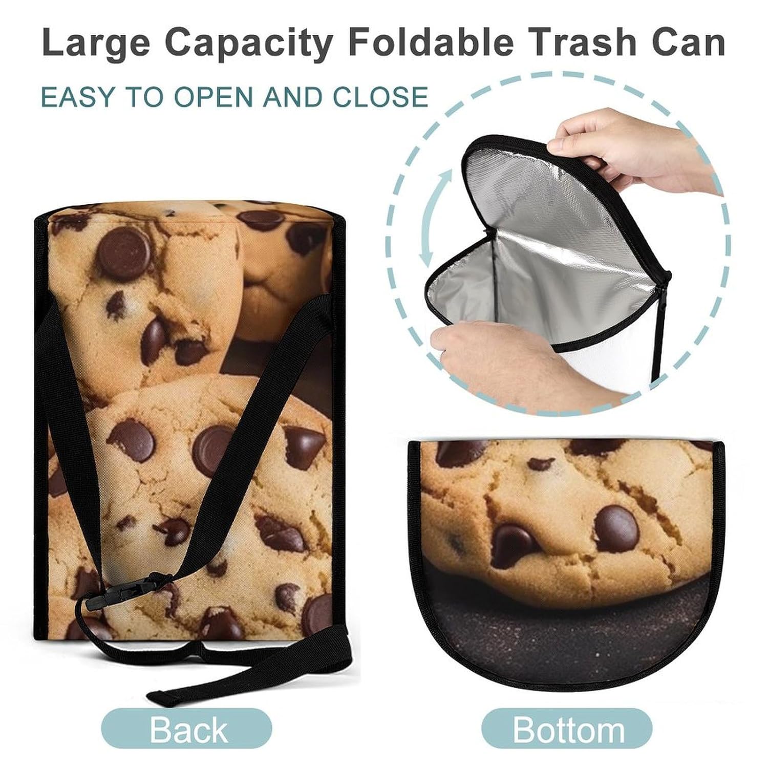 Hanging Car Trash Bag Chocolate Chip Biscuit Printed Car Garbage Storage Bag Leakproof Car Trash Can Portable Garbage Storage Bags