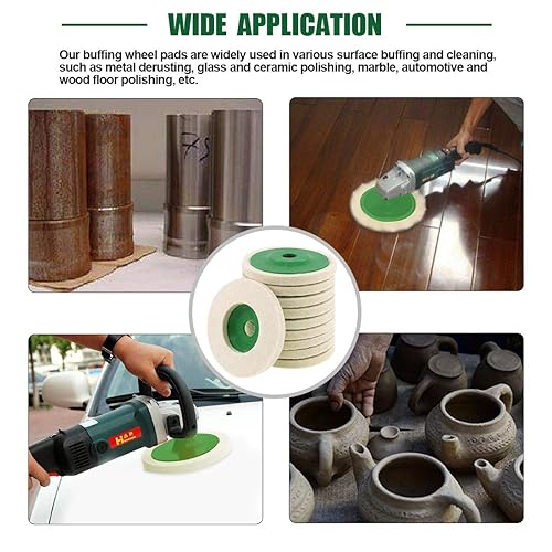 Miniatura 6 de Keadic 10 almohadillas redondas de fieltro de lana de 4 pulgadas, disco de rueda de pulido de lana, disco de fieltro de lana de 3.937 in,
