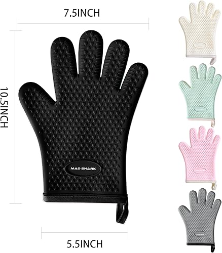 Miniatura 6 de MAD SHARK Guantes de horno de silicona resistentes al calor, 450 grados, guantes de horno impermeables y antideslizantes con dedos, guantes de horno