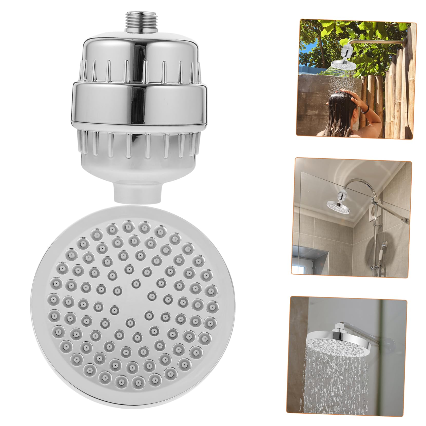 GLEAVI Filtro de Agua pulverizado Superior presurizado Duro Boquilla Cabeza de Ducha filtrada Cabezal de Ducha Filtro de Agua Dura para Ducha filtros de Agua de Ducha Abdominales Plata