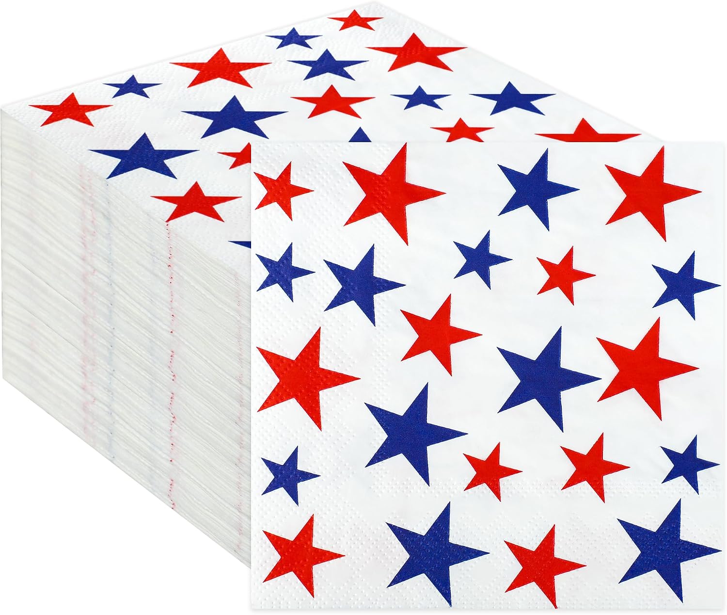 100 Pcs Patriotic Cocktail Napkins Red Blue Stars Beverage Party Napkin 3 Ply Disposable Dinner Supplies for 4th of July Independence Memorial Day Party Decor, 5 x 5 inch
